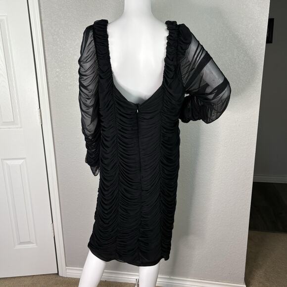 FASHION NOVA Sheath Dress Bodycon Mesh Long Sleeve Ruched Goth Vamp Black Sz 3X - Picture 3 of 6